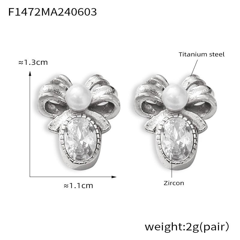 Qiong Yao Zirconia Bow Earrings: Pleated, Stainless Steel, 18K Gold-Plated Set for Women