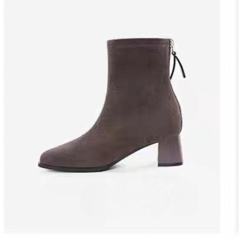 High-heeled Pointed-toe Ankle Boots for Women, Fleece New Autumn and Winter Boots, and Chunk-heeled Shoes