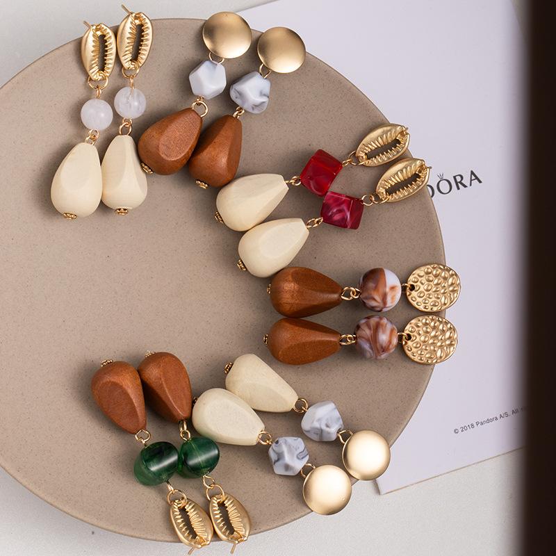 Creative Acrylic Earrings, Wood Water Drop Earrings, Niche High-End Earrings.