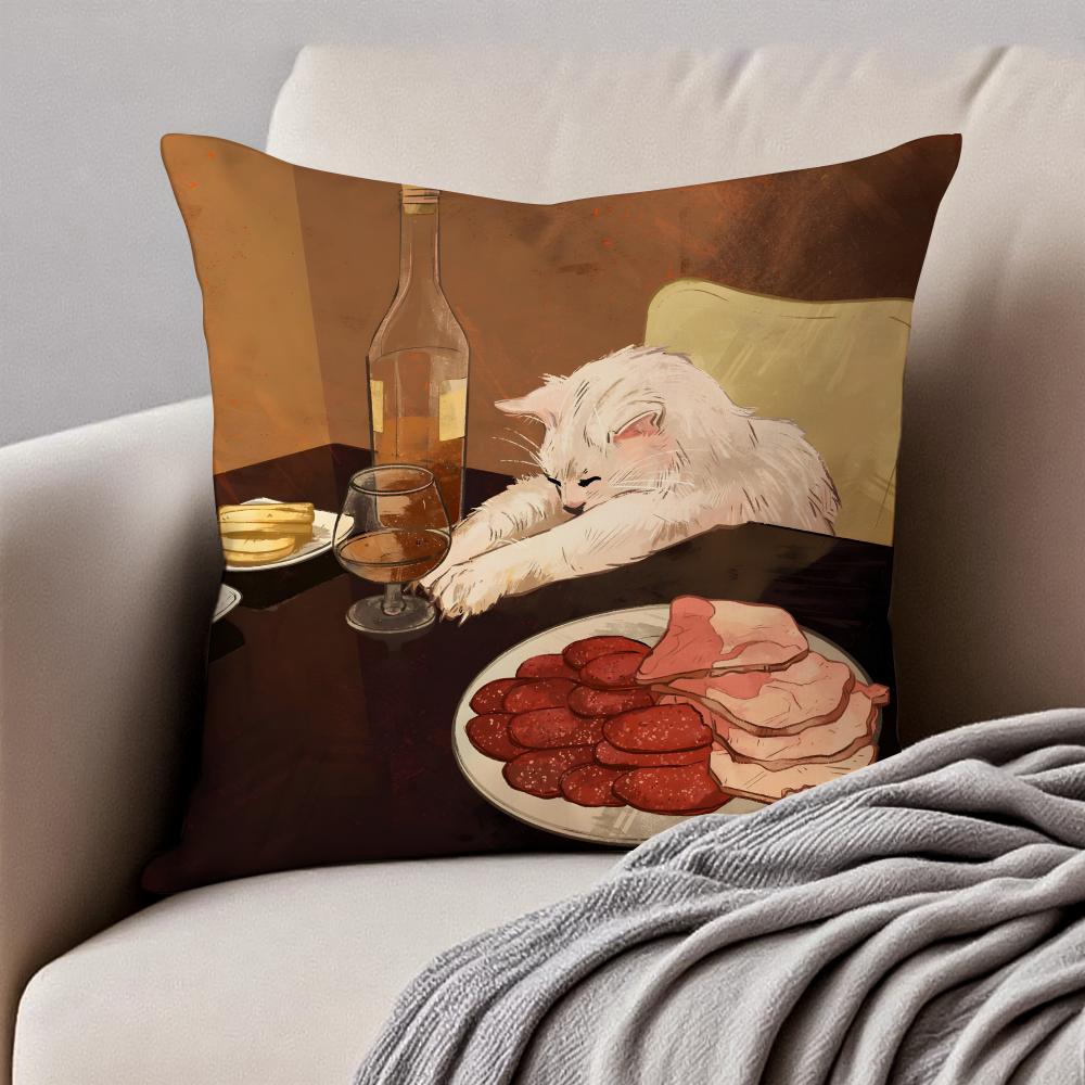 Expressive Hilarious Expressions Cats Oil Paint Cushion Cover Pillowcase Antidustmite Invisible Zipper Short Plush Sofa Cushion