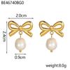 CARLIDANA French Design Stainless Steel Gold Plated U Pearl Bow Flower Earrings for Women's Fashion High Quality Luxury Jewelry