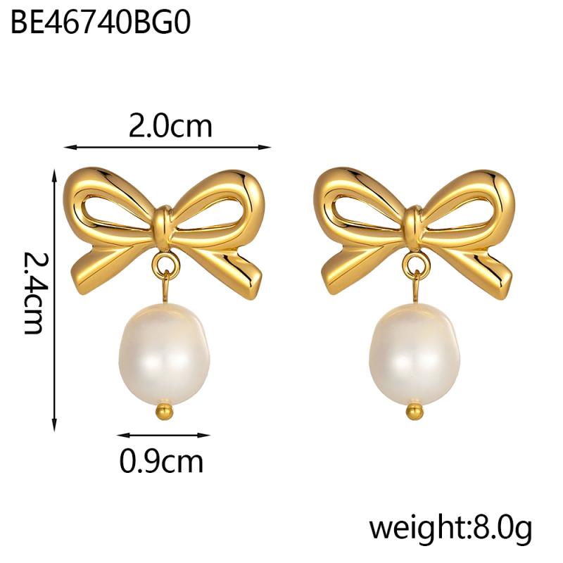 CARLIDANA French Design Stainless Steel Gold Plated U Pearl Bow Flower Earrings for Women's Fashion High Quality Luxury Jewelry