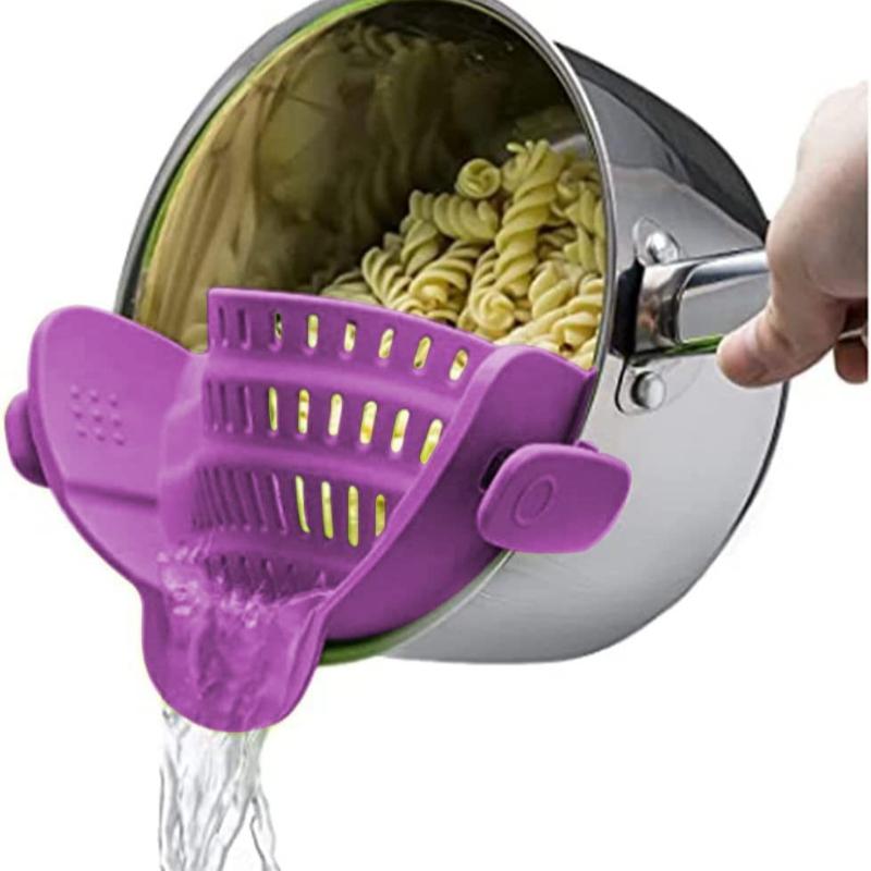 1pc Adjustable Silicone Clip-On Strainer for Pots, Pans, and Bowls - Handheld Drainer for Noodles, Pasta