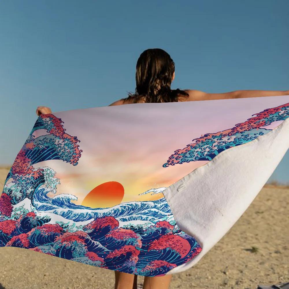 Japanese Wave Art Towel Microfiber Beach Towel Absorbent Quick dry Soft Yoga Swimming Resort Mountain Climbing Towel