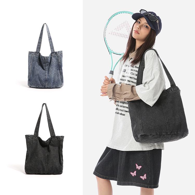 2026 Casual Retro Washed Denim Shoulder Bag, Lightweight, Large Capacity Tote for Daily Commute.