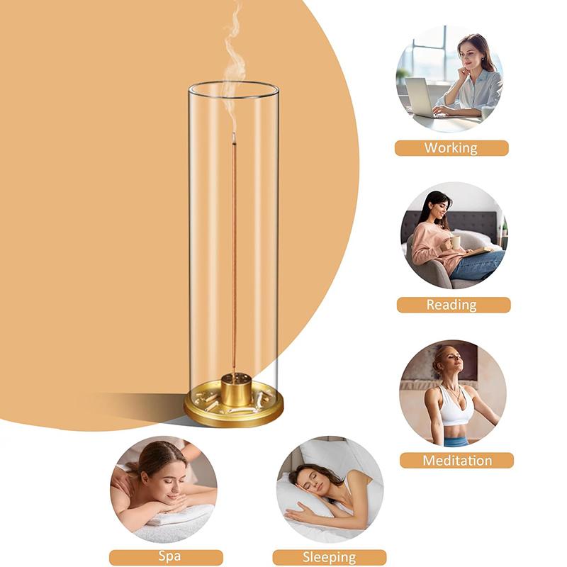 Modern Brass Incense Holder Anti-Ash Flying Incense Holder with Removable Acrylic Ash Catcher for Home Decor Yoga Meditation