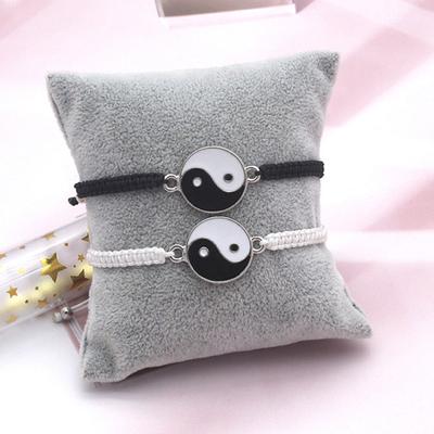 Couple Bracelet Handmade Braided Adjustable Round Beads Alloy Tai Chi Yin Yang Men Women Rope String Fashion Jewelry