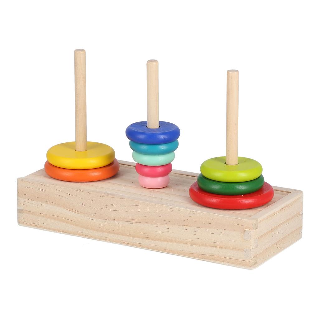 Tower of Hanoi 10 Rings Puzzle Wooden Logic Toy with Storage Box for Kids 5 Years Old and AboveL