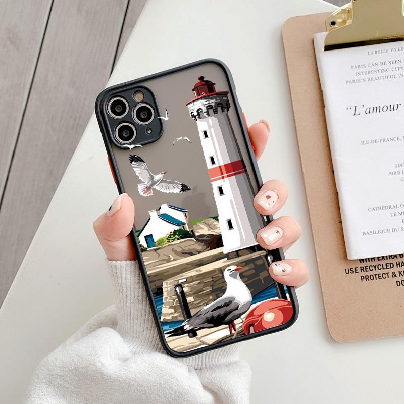 Hand Painted Lighthouse Bird Seagull Phone Case for iphone 17 16 14 11 12 13 15 Pro Max 16 15 14 Plus X XS XR Hard back Covers
