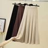 Women's High Waist Wool Knit A-Line Pleated Midi Skirt - Autumn/Winter Slimming Umbrella Hem