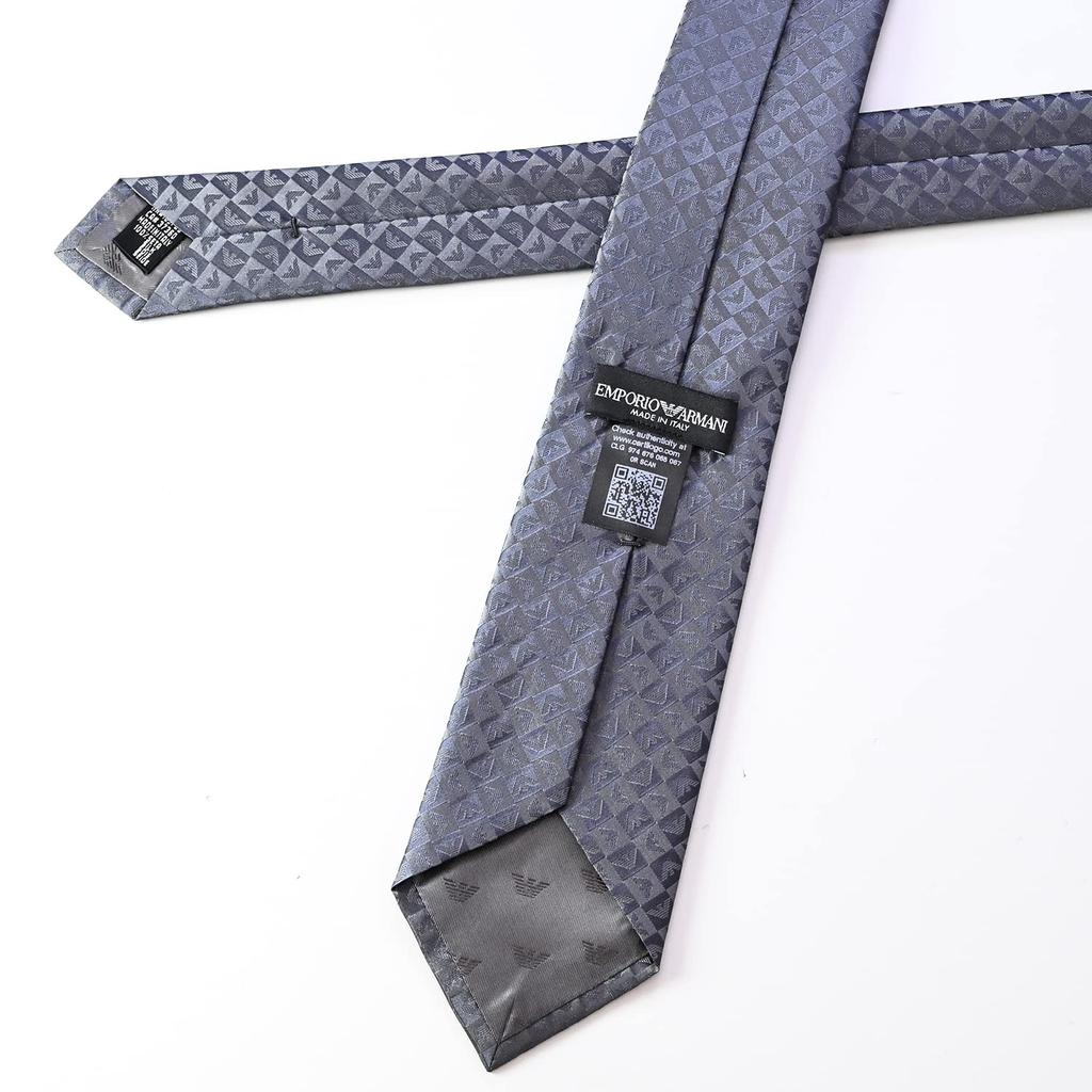 Emporio Armani men's tie, gray, 7.5cm wide, 100% silk, eagle and check pattern, 340075 2R612 00041, MADE IN ITALY [Used]