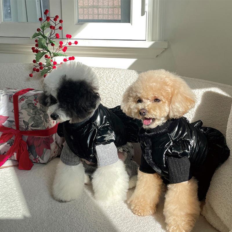 Dog Clothes Shiny Cat Winter Small Dog Pet Cotton-padded Jacket Cotton-padded Warm Fluffy Tractive Pink Black Cotton Dress XS чёрный