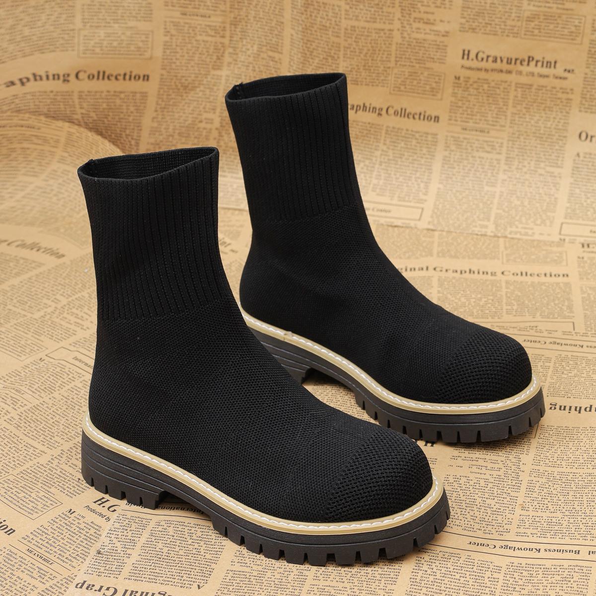 

Женские ботинки Новые Осенне-зимняя обувь Женские дизайнерские ботильоны Удобная легкая обувь Короткие вязаные ботинки на платформе 36