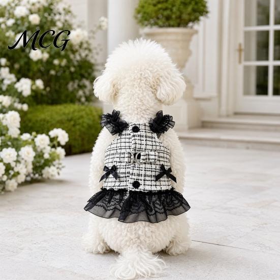 Dog Dress No Harness Needed Sleeveless Tweed Dress, Ruffled Pet with Lace Breathable Mesh Apparel Trim, Cute Summer for Small Dogs