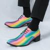 Britain Fashionable Men's Pointed Rainbow Pattern Lace Up Casual Dress Homecoming Shoes Male Formal Wedding Oxfords Footwear