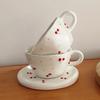High Value Hand Pinch Ceramic Coffee Cup Cute Cherry Mug Household Water Cup Breakfast Cup One Dish Set