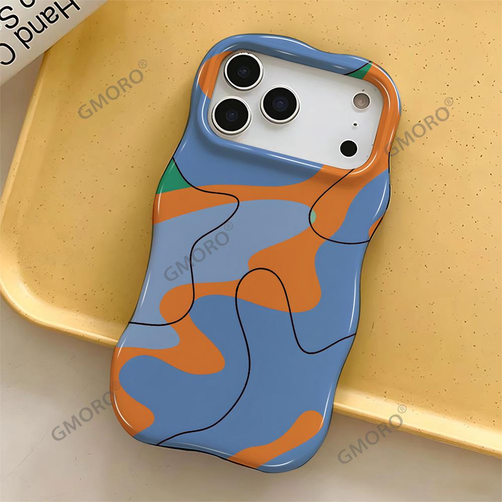Contrasting Color Splicing Artistic Sense iPhone15 Wavy Film Shell Apple 17promax Foreign Trade Hot-selling Anti-drop Hard Shell