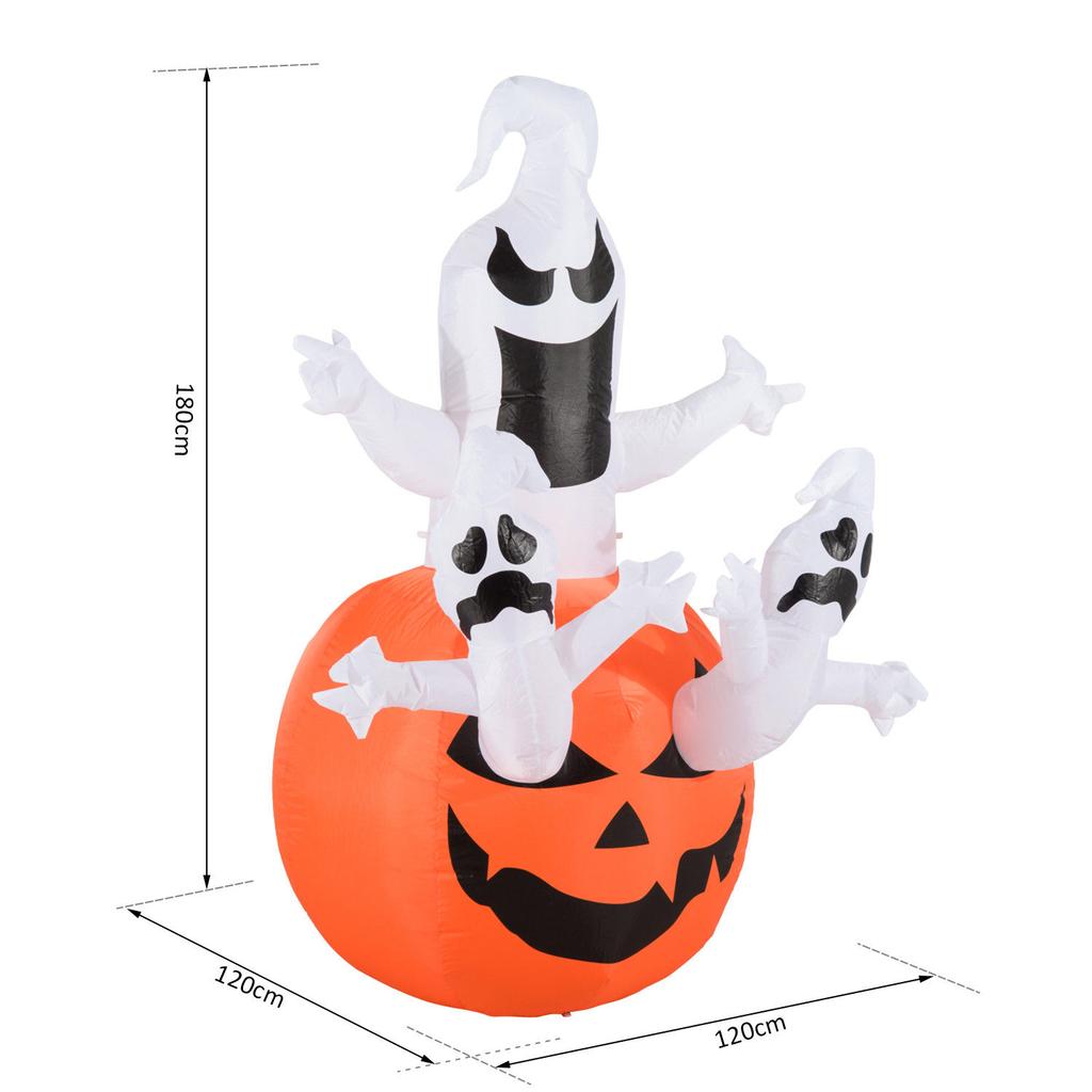 Inflatable Pumpkin Ghost Halloween Decoration Figure with LED Lighting, Polyester, 120x120x180cm