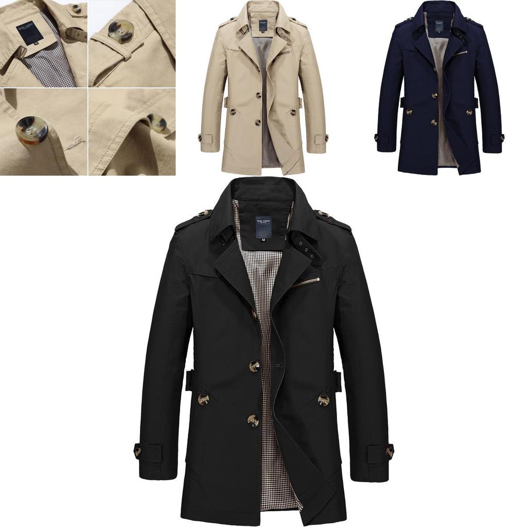 Men's Winter Mid-long Jacket Stylish Casual Overcoat With Lapel Collar And Epaulet Design