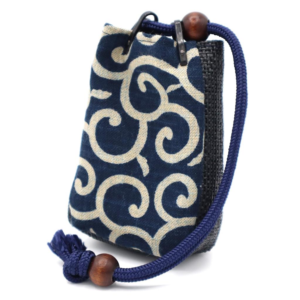 Maruzen Drawstring Small Item Arabesque Made In Navy X 12 X 3 Cm Bag, Case, Pattern, Japan, Blue, Approx. 7.5