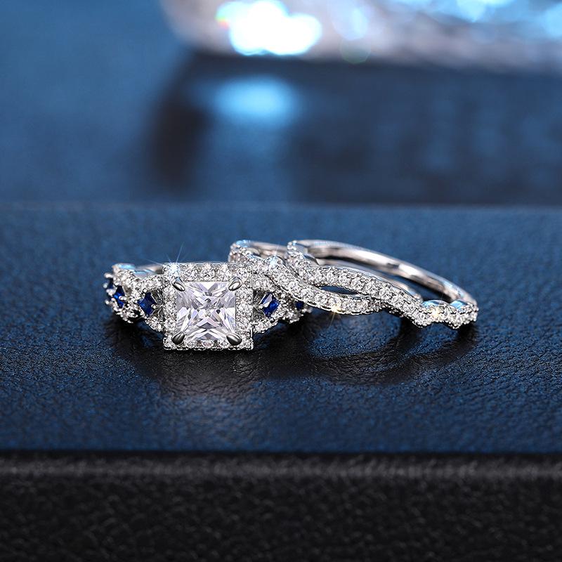 Cao Shi Fashion Zircon Stackable Rings: Luxury Multi-layer Square Design Set