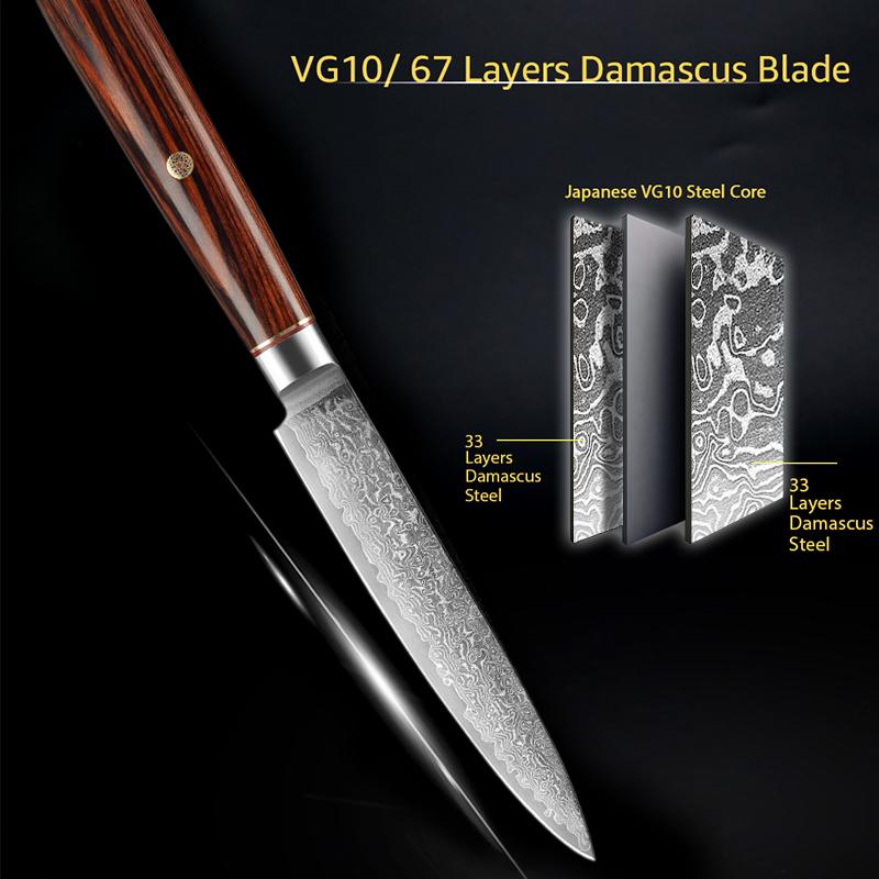 Damascus Utility Knife 5 Inch Professional Japanese Kitchen Knives High Carbon Ultra Sharp Fruit Carving Knife Fish Meat Cutting
