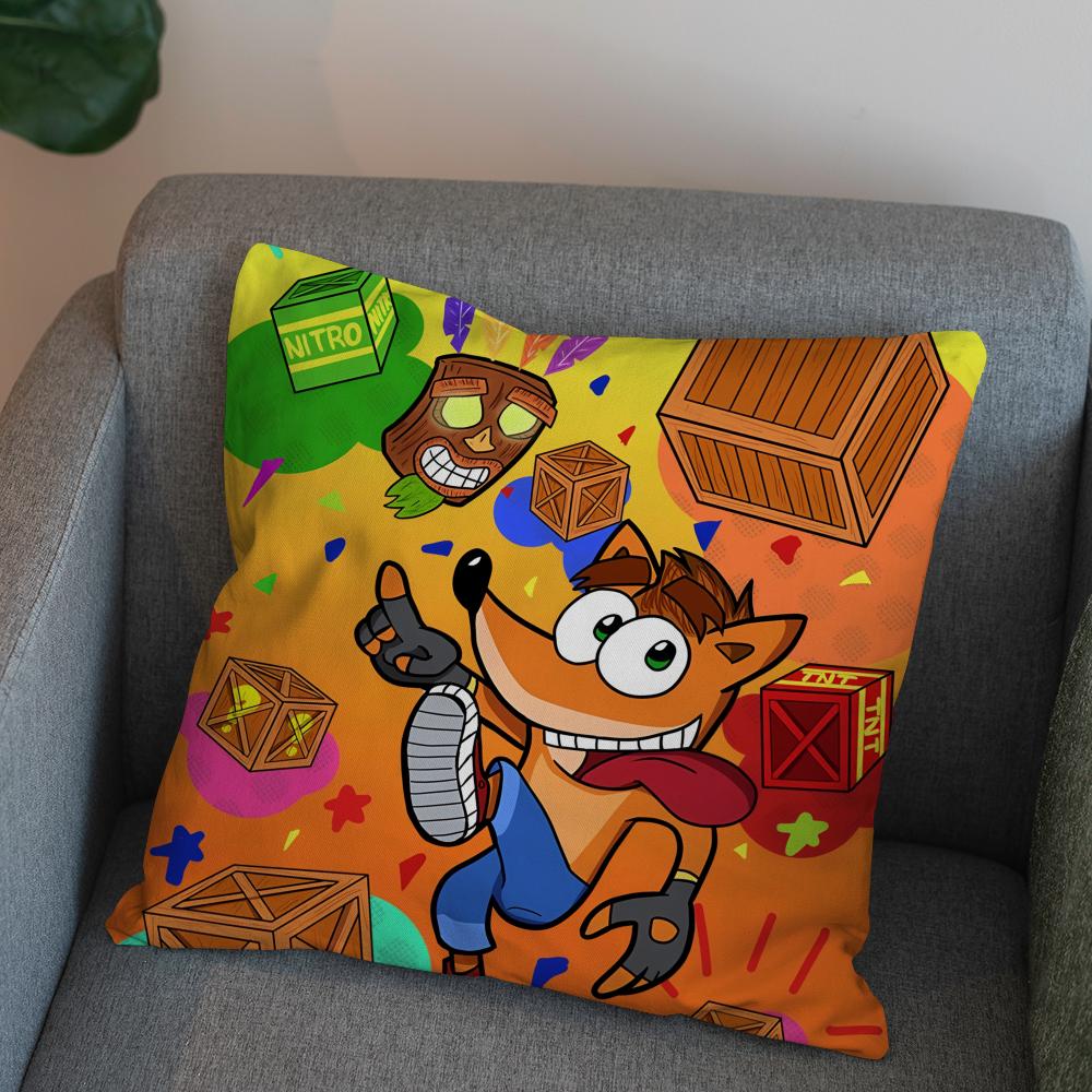 CCrash Bandicoot Pillow Case For Car Sofa Decorative Home Doublesided Print Plush Square Throw Pillow Cushion Cover