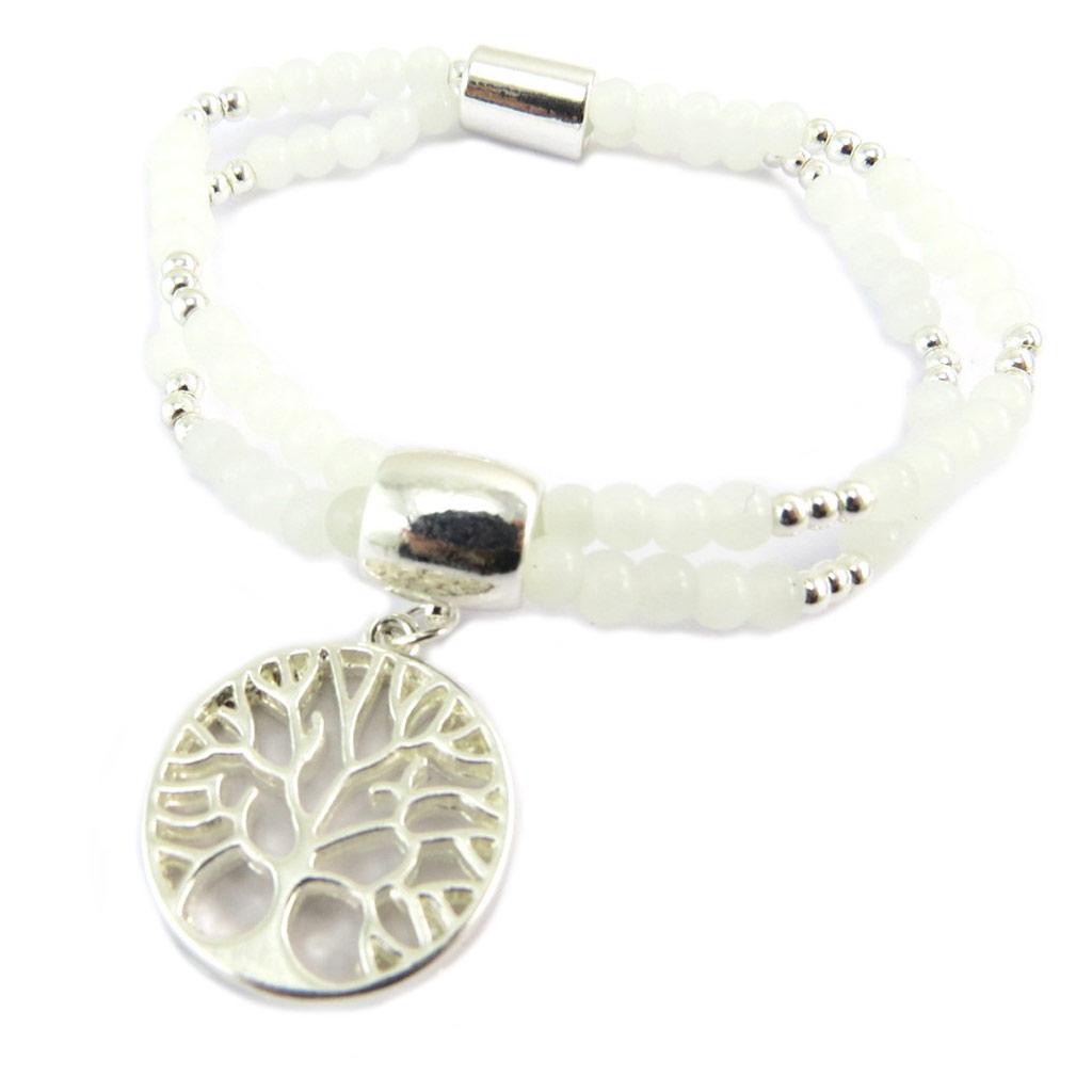Les Trésors De Lily [P8457] - Silver White 'Tree of Life' Designer Bracelet - 21x21 Mm