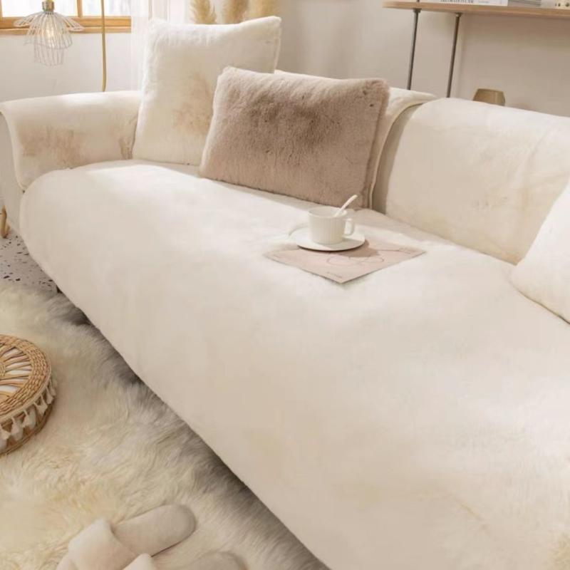 Plush Sofa Seat Cushion Winter Thickened Warm Sofa Cover L-shaped Anti Slip Dustproof Soft and Comfortable Sofa Towel