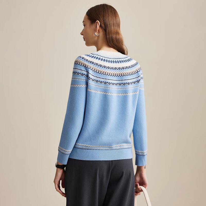Damen High-End Fair Isle Jacquard Rundhals Wollpullover