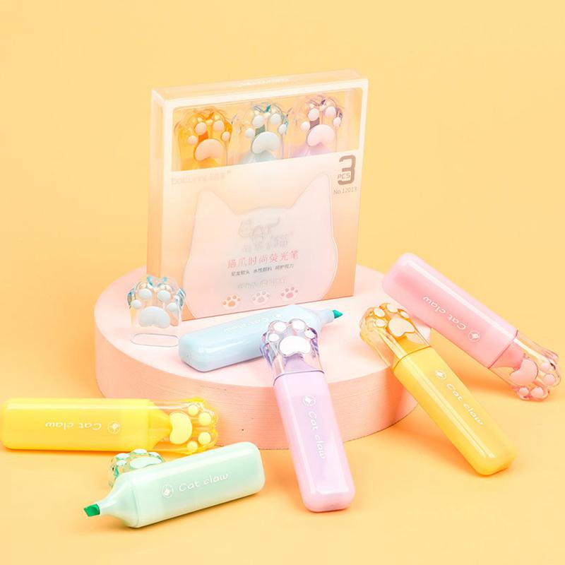 1/6Pcs Kawaii Cat Claw Pastel Color Highlighters Drawing Graffiti Art Markers Fluorescent Pen Cute Stationery School Supplies