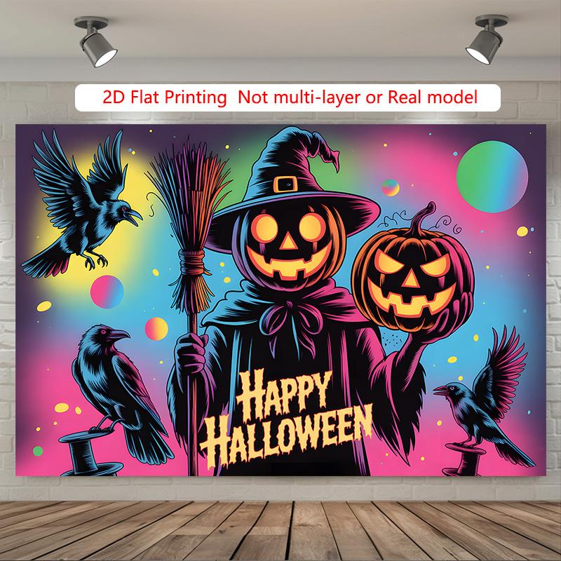 Party Backdrop Halloween Flat Witch Pumpkin Crow Event Backdrop Decoration Party Decor