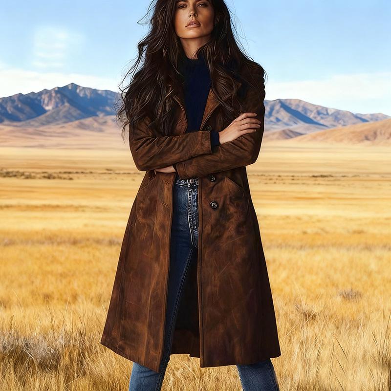 Chaqueta de Gamuza para Mujer Estilo Europeo-Americano: Elegante, Cómodo, Ceñidor de Cintura, Abrigo Occidental Casual.