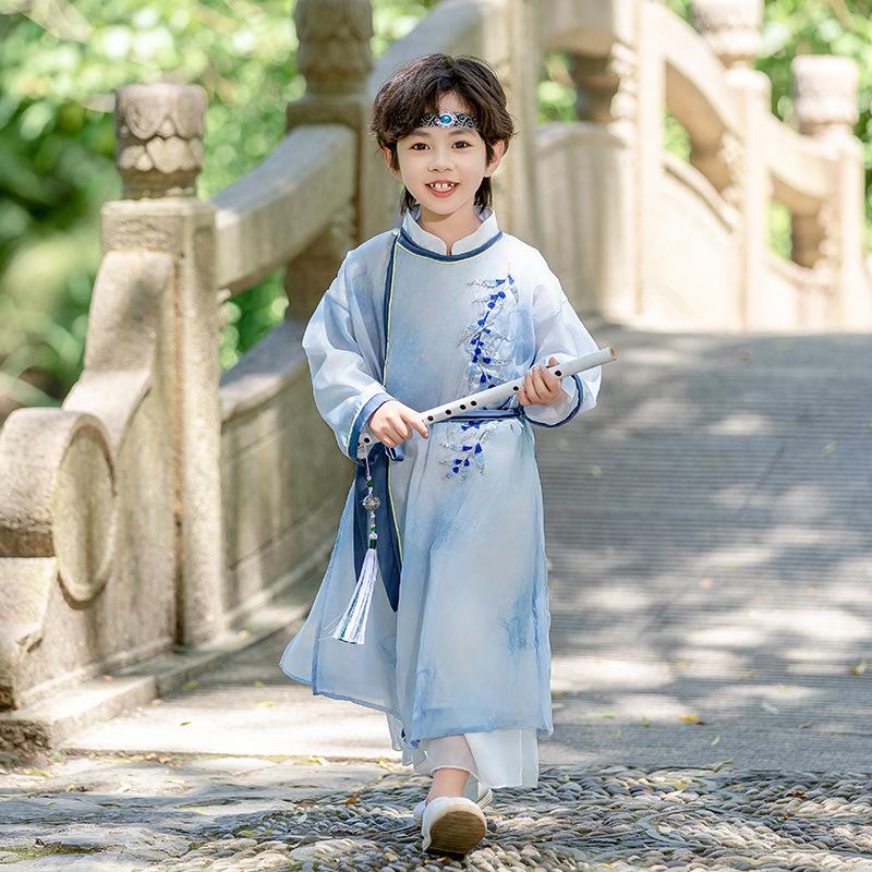 Herbst Kinder Hanfu: Antikes Tang-Stil Langarm Jungen-Gewand-Set