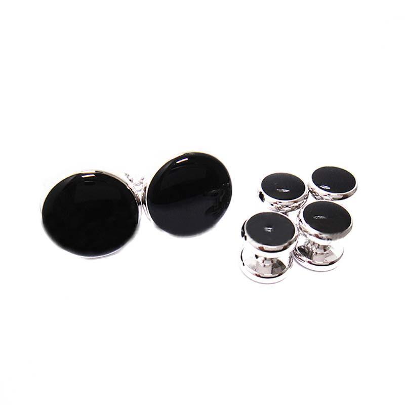 Men's Round Tuxedo Shirt Studs Set And Cufflinks With Black Center MP Men's Round Tuxedo Shirt Studs Set And Cufflinks With Black Center MP