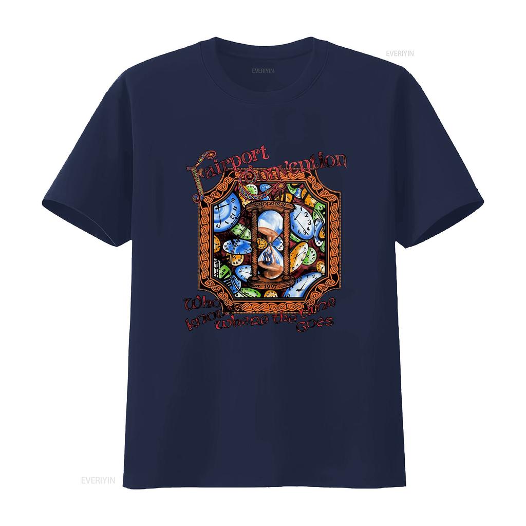 Vintage 1997 Fairport Convention T Shirt Hourglass Clocks Design Large Size Vintage Washed Versatile Top For Everyday Wear