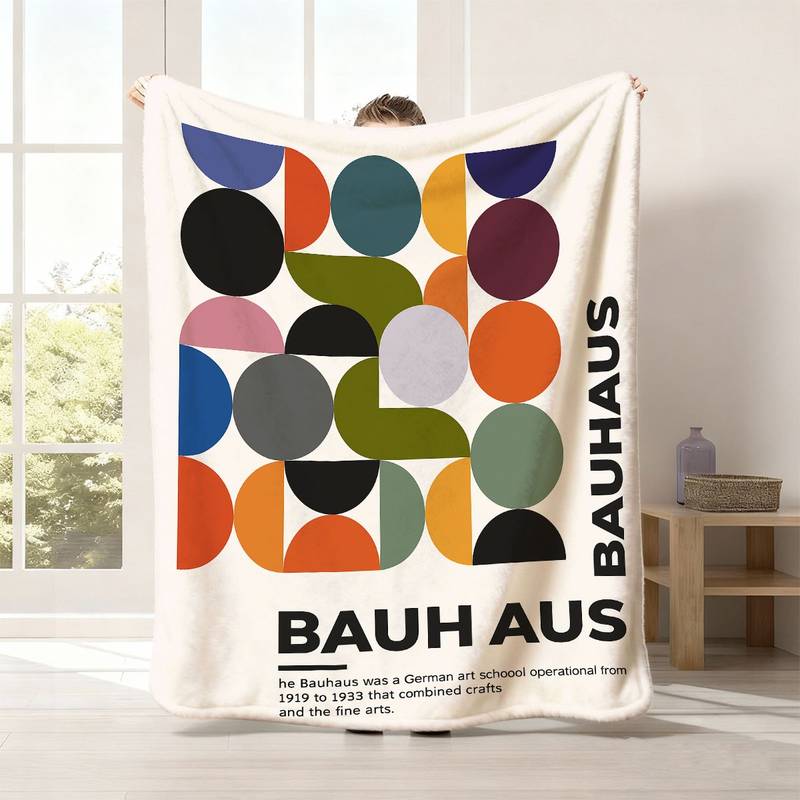 

Bauhaus Geometric Exhibition Throw Blanket, Soft Cozy Flannel Blanket for Couch Sofa Bed, Mid-Century Modern Art Lover Gift 130x150cm