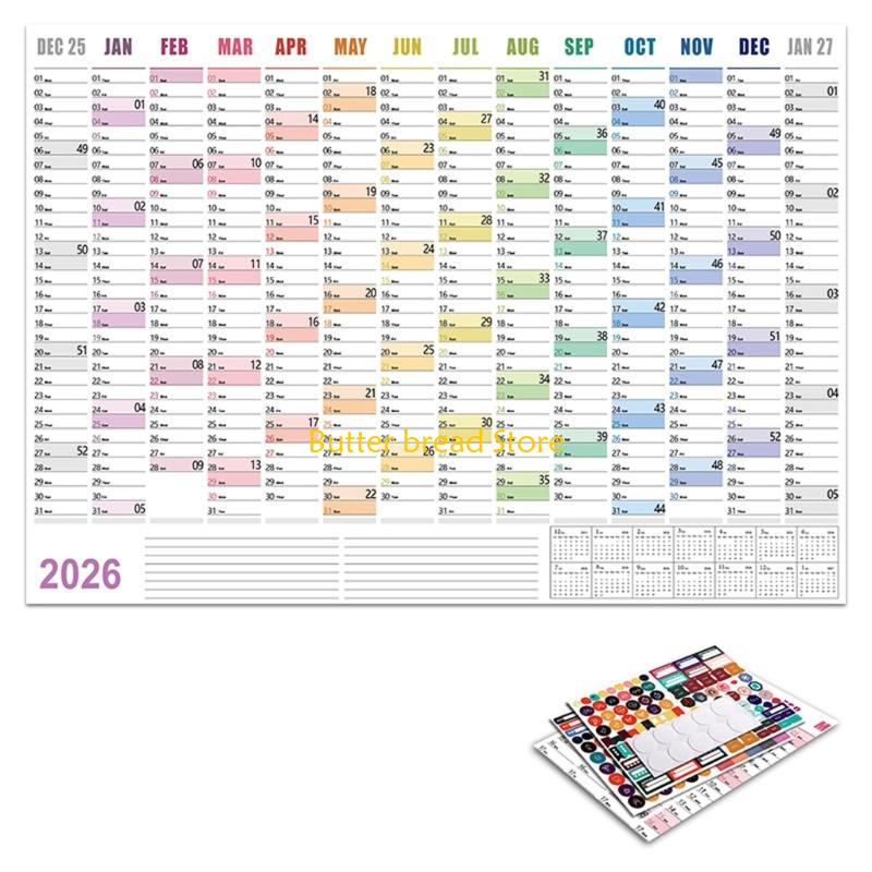 W89C 2026 Wall Calendar Planner 2026 Full Year to View Calendar Wall Yearly Planner Family Home Organiser for Daily Planning