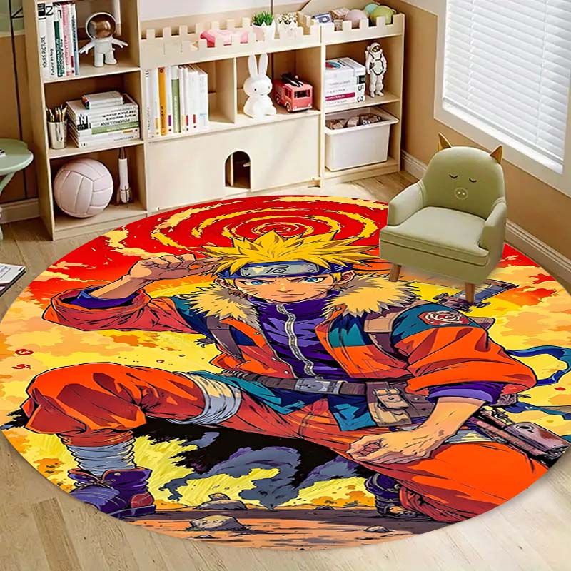 Naruto Round Area Rug Anime Cartoon Pattern Soft Non-Slip Floor Carpet For Bedroom Living Room Kids Room Playroom Home Decor Mat