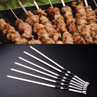 6PCS Thickened Stainless Steel Barbecue Skewers Large Flat Barbecue Skewers Lamb Skewers Outdoor Barbecue Picnic Tools