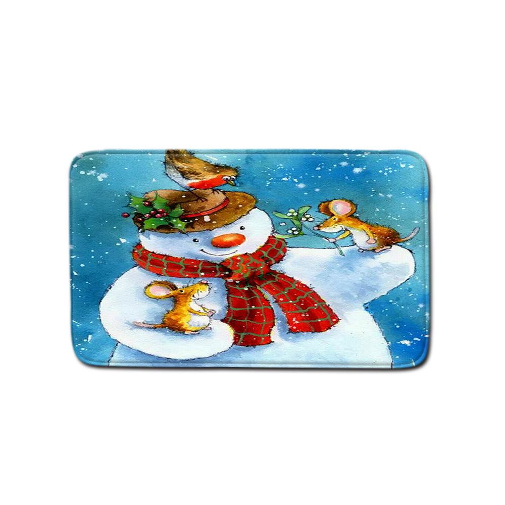 Christmas Shower Curtain Floor Mat Combination Four-Piece Set Bathroom Toilet Carpet Shower Room Mat Foot Mat