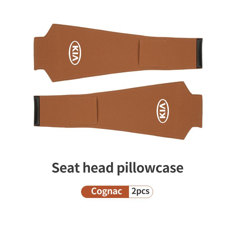 AAAFR1 Car Logo Headrest Cover Suede Perforated Breathable Head Pillowcase Pads For KIA Cerato Proceed Venga Stonic Picanto Sorento