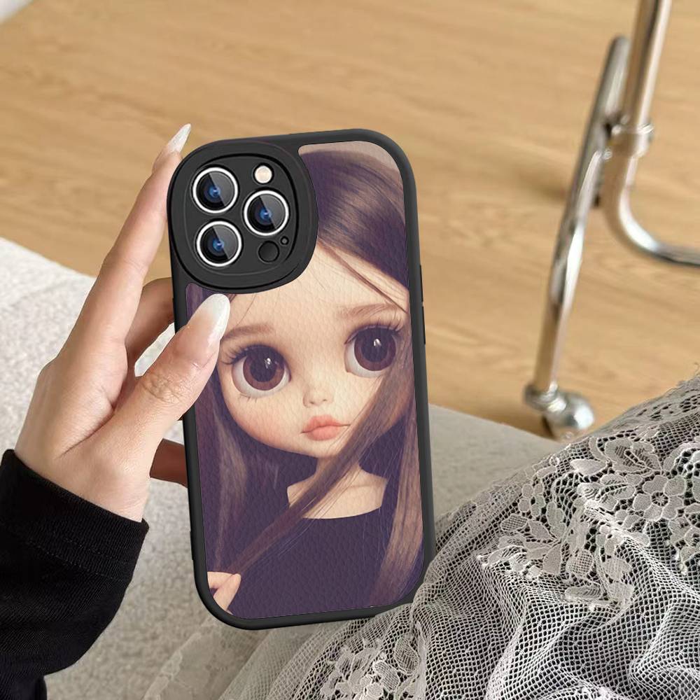 Dark Cute Girl Doll Art Phone Case For IPhone 16 15 14 13 Pro Max 11 12 Plus Leather Silicone Cover