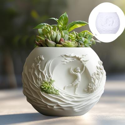 Dancing Boy Relief Succulent Plant Flowerpot Resin Silicone Mold Surfing Boy Storage Box Mold Grassland Candle Cup Gypsum Molds