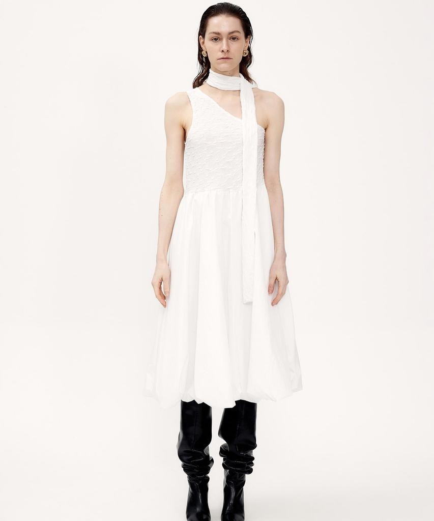 Kime Textured Scarf Balloon Dress (White)