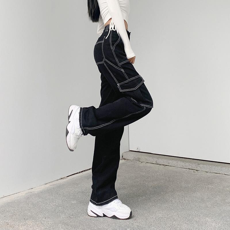 High Waist Slimming Overline Design Sense Handsome Jeans Women's Loose Street Casual Wide Leg Overalls