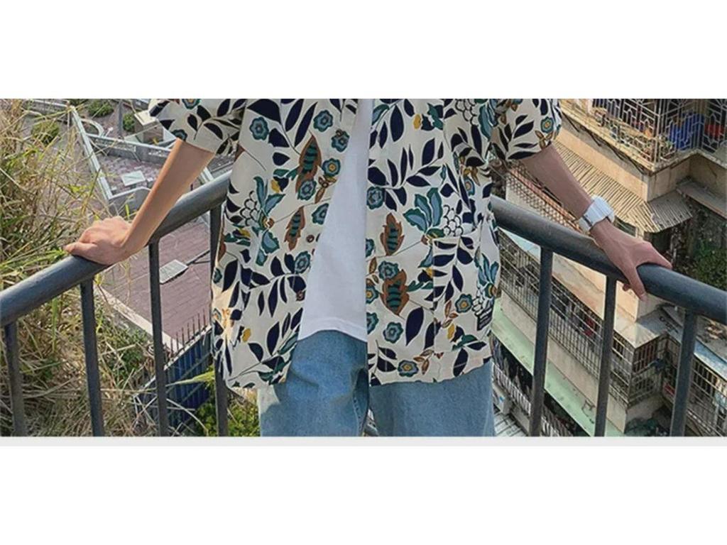 Męska koszula hawajska retro z krótkim rękawem w stylu japońskiego hip-hopu casual
