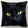 1pc 45.72x45.72 Cm Ultra-Soft Short Plush Pillow Cover - Black Cat with Green Eyes Single-Sided Print, Zipper Closure, Machine Washable, Contemporary