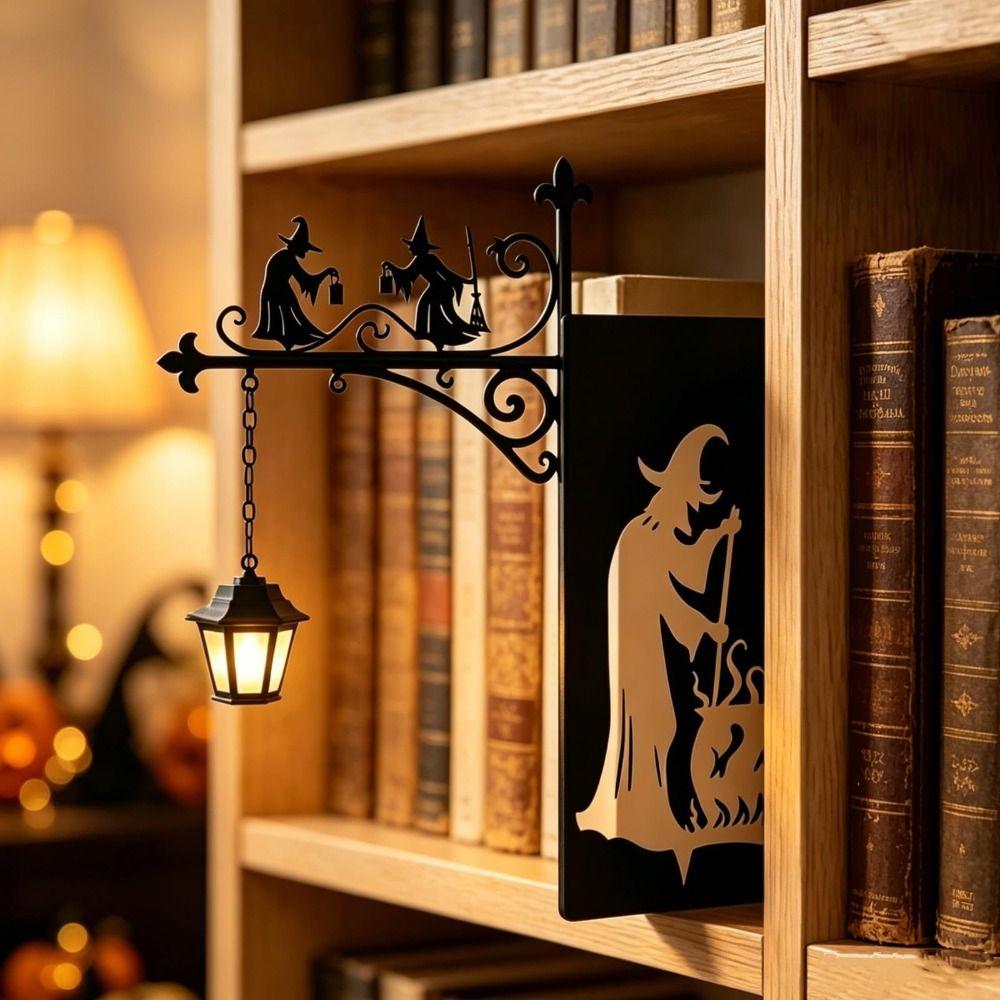 Gothic Iron Witch Bookshelf Lamp Black Metal Mini Shelf Lamp Book Nook Light for Reading Nook