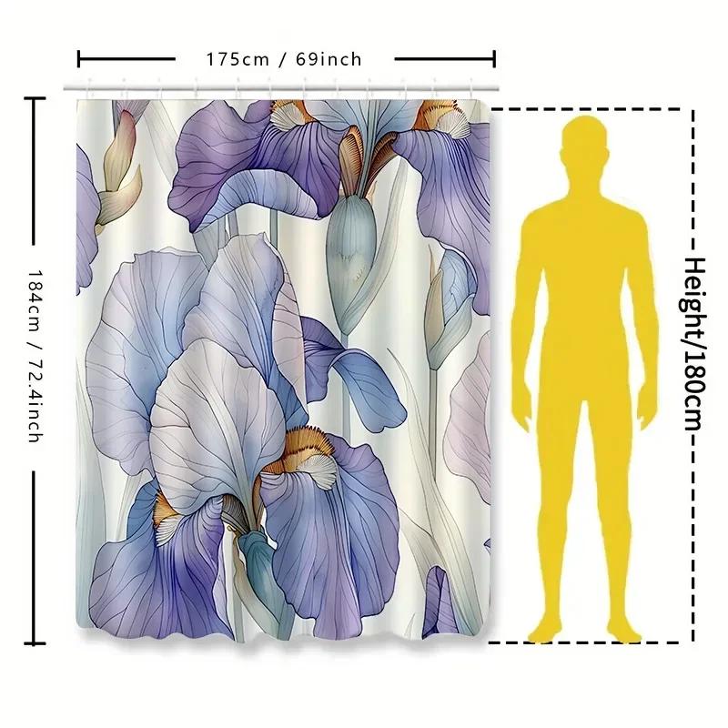 Elegant Iris Flower Pattern Shower Curtain for Home Decor - Soft Purple and Blue Floral Design Waterproof Bathroom Accessory